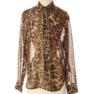 étophe studios Long Sleeve Leopard Print Sheer Blouse Size Small (S)